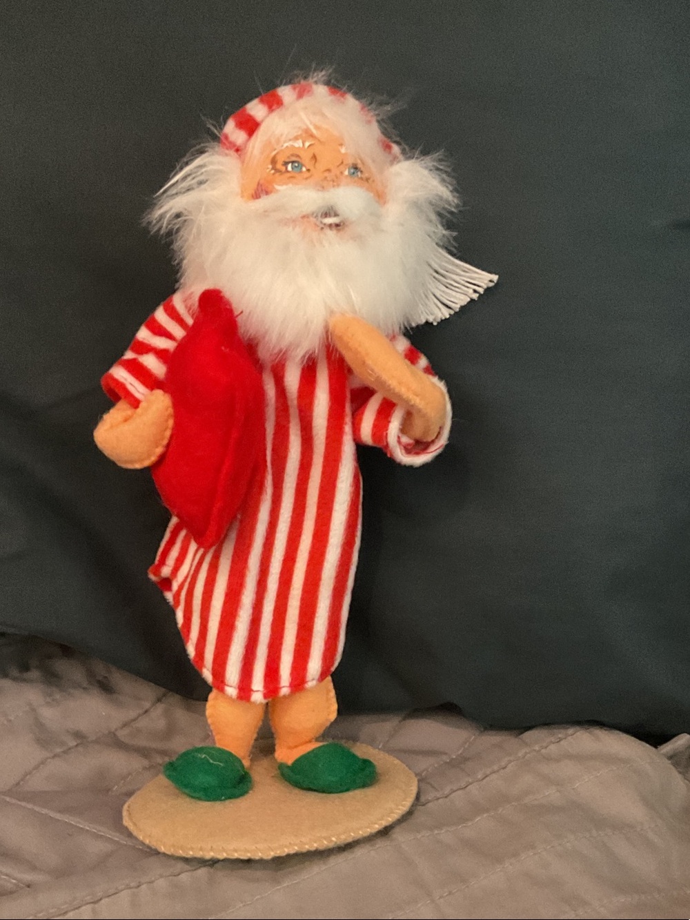 Annalee Red & White Striped Santa with Green Slippers